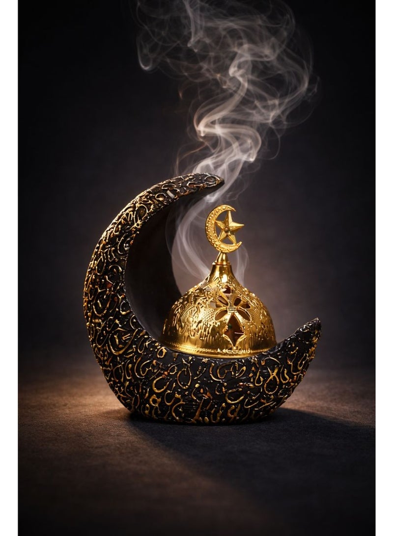 Home Care Luxury Crescent Moon Incense Burner with Gold Dome| Islamic Home Decor (Black & Gold) - Image 5